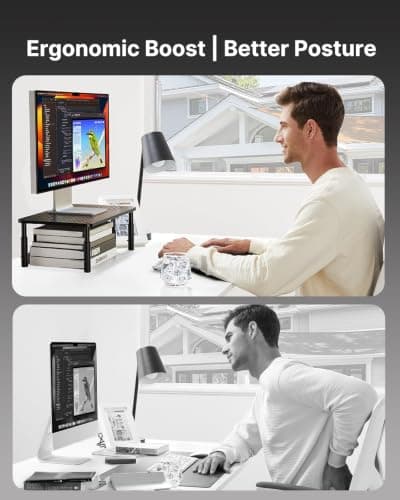 HUANUO Monitor Stand, Monitor Stand Riser 3 Height Adjustable, Monitor Riser with Airflow Vents, Laptop Stand for Desk, Laptop Riser, Desk Organizer for Monitor, 15.6" Laptop, PC, Printer - Thumbnail 2