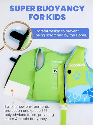 Gogokids Toddler Swim Vest Pool Floaties for Kids 1-2-3-5-7-9 Yrs, Neoprene Kids Swimming Jacket w/Adjustable Safety Strap & Zip, Toddler Float Jacket 33-66lbs for Beach Puddle Pool Boys Girls Niños - Thumbnail 5