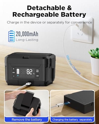 Genasmil Battery Powered Heated Lunch Box - 20000mAh Cordless Electric Lunch Box for Adults, 1.2L Stainless Steel Self-Heating Food Warmer with Removable Battery, Portable for Work, Office, & Travel - Thumbnail 5