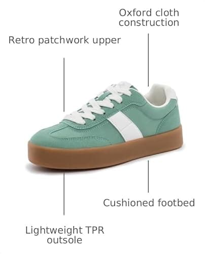 Rihero Platform Sneakers for Women Fashion Retro Green Sneakers Spring Ladies Comfortable Tennis Walking Shoes Size 9 - Thumbnail 3