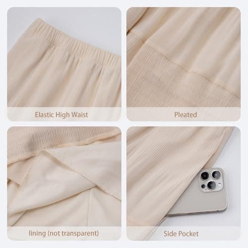 Arolina Women's Maxi Skirts Summer 2026 Elastic High Waist Boho Long Skirt Flowy Tiered A-Line Pleated Ruffle Casual Beach Beige - Thumbnail 6