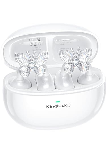 Kinglucky Jewelry-Inspired Clip-On Earbuds with Butterfly Earrings, Comfortable Fit & 40H Playtime Open Ear Bluetooth 5.4 Wireless Headphones for Women, Small Ears, Sports & Workouts (White)