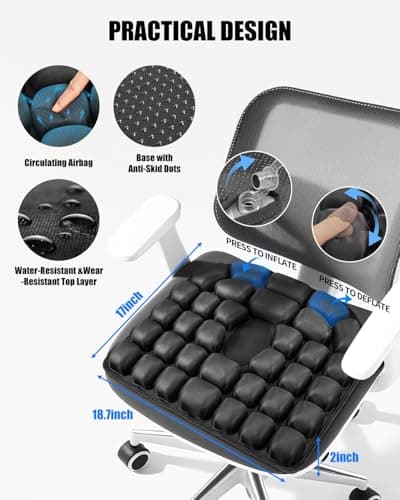 Inflatable Seat Cushion for Travel, 2" Thick Airplane Seat Cushion for Long Flights with Hand Pump & Included Eye Mask, Portable Air Chair Pad for Office, Car, Stadium & Wheelchair, 18.7"x17" - Thumbnail 2