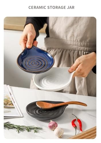 6-Inch Ceramic Spoon Rest - Heat Resistant, Non-Slip for Kitchen Utensils, Spoon Holder Stovetop, Dishwasher Safe - Elegant Spiral Design White, New Year Housewarming Gift - Thumbnail 5