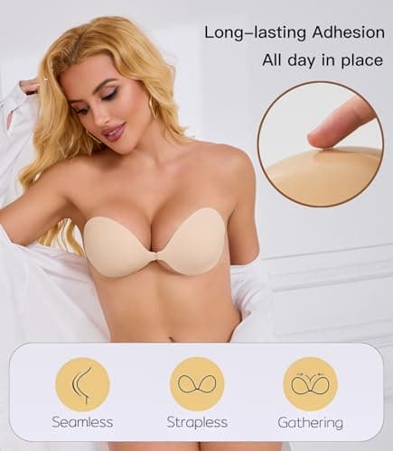 MITALOO 2025 Adhesive Bra Upgraded Silicone Push Up Invisible Sticky bras Breast Covers for Women Nude - Thumbnail 2