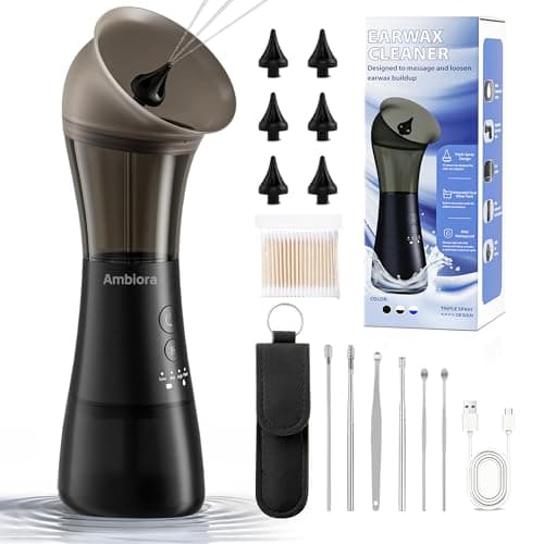AMBIORA Ear Wax Removal with One-Piece Waste Tank, Ear Cleaner with Smart Temperature Sensor, Safe Silicone Edge, IPX7 & 6 Tips & 4 Modes, Christmas for Gifts for Dad Mom, Gifts for Men Women（Black） - Image 1