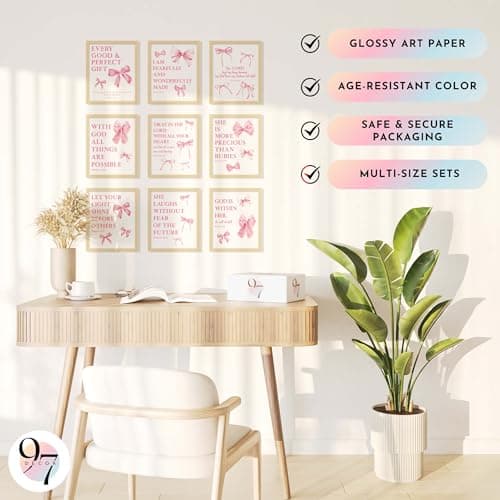 97 Decor Pink Coquette Room Decor For Teen Girls - Light Pink Wall Art For Bedroom, Trendy Bow Pictures For Bathroom Dorm Decorations, Cute Preppy Posters For Room Aesthetic (8x10 Unframed) - Thumbnail 5
