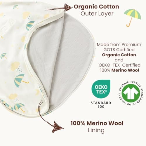 AnZai Merino Wool & Organic Cotton Sleep Sack for 2-24 Months - 2 Way Zipper Adjustable Sleeping Bag, Year Round Wearable Blanket for Babies Oatmeal - Thumbnail 2