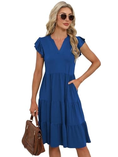 Summer Dresses for Women T Shirts 3/4 Length Sleeve Womens Tops Blue X-Large - Thumbnail 2