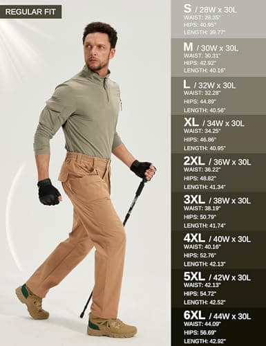 MOURCE Mens Cargo Pants - Waterproof Work Tactical Pants for Men Lightweight Quick Dry, Khaki 32L - Thumbnail 6
