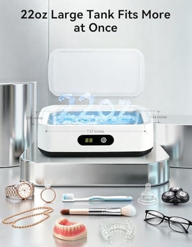 ZXINYUAN Ultrasonic Jewelry Cleaner, 22oz 49kHz Cleaner for Retainer, Eyeglasses, Watches and Rings, 304 Stainless Steel Tank, Digital Timer, 5 Cleaning Modes, Gift for Mom, Bride or Dentists - Thumbnail 3