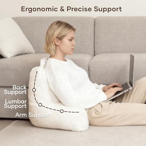 NOONTIDE Reading Pillow for Sitting up in Bed and Couch,Large Back Pillow for Adult & Teens with Soft Adjustable Neck Roll Backrest Pillow,Washable Cover,Watching TV/Gaming/Relaxing(FurryWhite) - Thumbnail 3
