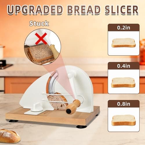 Manual Bread Slicer for Homemade Sourdough Bread, Adjustable Thickness Bread Cutter with Hand Crank, Slicing Guide, Scale Line, Stainless Steel Blade & Suction Cups, for Perfect Even Slices (Cream) - Thumbnail 2