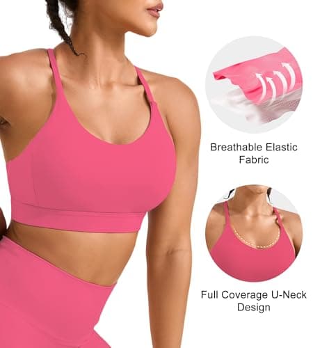 Sports Bras for Women High Support - Womens Spaghetti Strap Padded Yoga Sports Bra - Soft Comfy Y Back Workout Tops Gym, Rose Red, S - Thumbnail 5