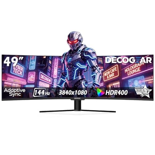 Deco Gear Curved 49” Super Ultrawide Gaming Monitor, 32:9 WDFHD 3840×1080, 144Hz, 3ms, 3000:1 VA, HDR400, Adaptive Sync, USB-C 65W, HDMI/DP, PBP/PIP, KVM, 1800R, American Seller - Image 1