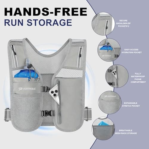 PORTHOLIC Running Vest for Women Men with 500ml/1.5L Water Bottle |Adjustable Hydration Vest with Water Bladder |Reflective |Lightweight |Muti-Pockets |Breathable for Running Accessories for Hiking - Thumbnail 2
