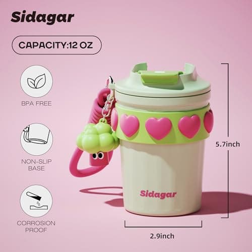 SDGA+ 12 oz Travel Coffee Mug Spill Proof Leak Proof, Stainless Steel Thermal Coffee Cup with Lid, Resuable Cup for Hot and Cold, Portable Tumbler for Women, Minty Matcha - Thumbnail 2