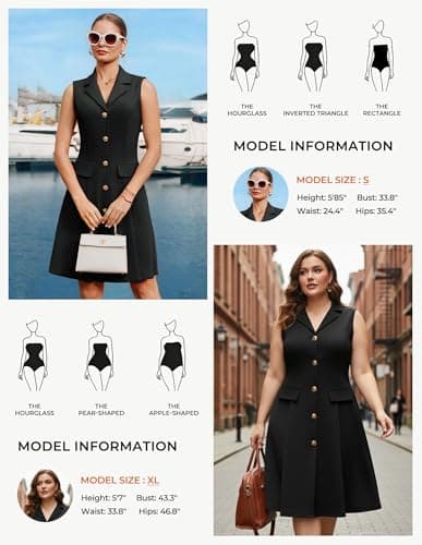 GRACE KARIN Summer Business Work Dress for Women Black Dress Sleeveless Midi Dress V Neck Dress M - Thumbnail 4