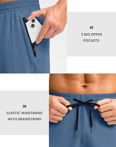 Pudolla Mens Workout Running Shorts Lightweight Gym Athletic Shorts for Men with Zipper Pockets(Blue L9_L) - Thumbnail 5