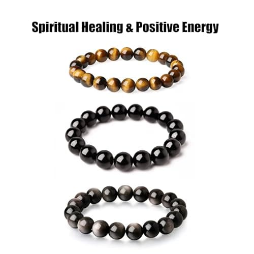 PNNY AMDA Natural Gemstone Bracelets: Handmade Unisex Tiger's Eye 8MM Beaded Stretch Bracelet - Energy Healing and Protection SL-BS-TIG8MM - Thumbnail 4