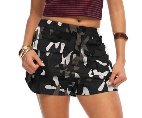 HiMONE High Waist Cargo Skort Women Mini Skirt Shorts with Pockets Summer Casual Streetwear Skort(Snow Camo -M)