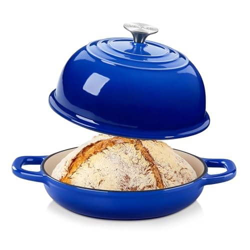 Velaze Enameled Cast Iron Dutch Oven for Bread Baking,5 QT Round Bread Oven Pot with Dome Lid for Sourdough, Roasting,Braising(Blue) - Image 1