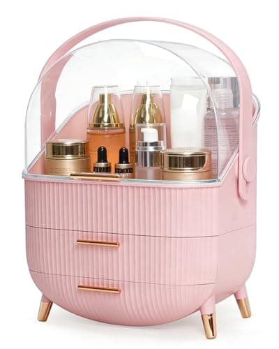 Bleutty Makeup Organizer with Drawers & Lid - Portable Large Cosmetic Storage Case for Vanity Countertop, Travel, Gift for Women, Girls, 11"×7"×15", Pink