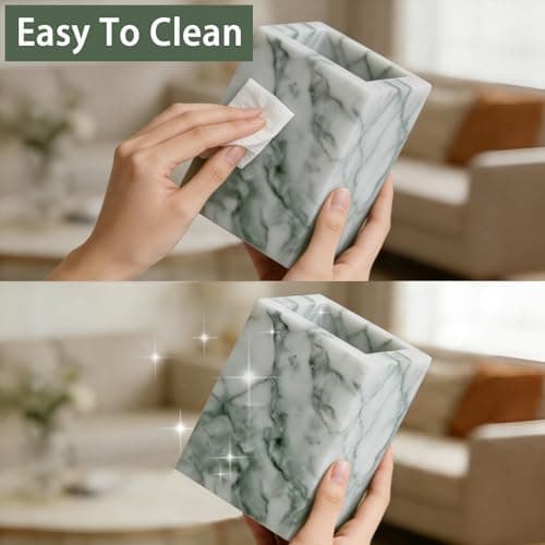 Natural Marble Toothbrush Holder: Pen Holder - Makeup Brush Holder - Marble Organizer for Vanity- Cup for Bathroom - Office & Home Countertop Organizer - Cyan Green - Thumbnail 6