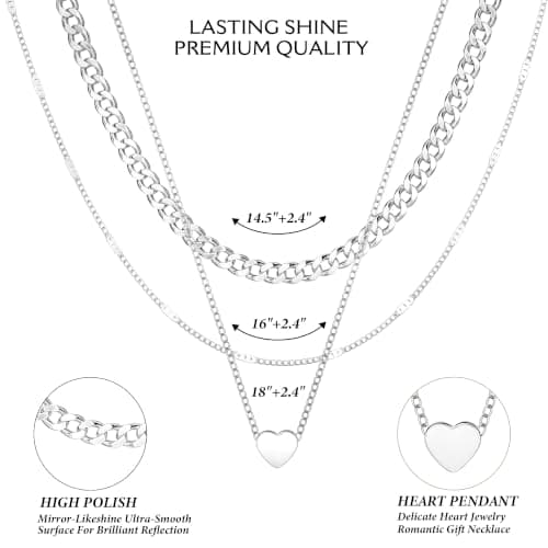 TOPERLADY 3Pcs Layered Silver Heart Necklaces for Women Trendy - Tiny Heart Pendant Necklace Jewelry, Dainty Silver Layering Necklace, Women's Necklaces Jewelry Gifts (3PCS-Silver-Heart Pendant) - Thumbnail 6