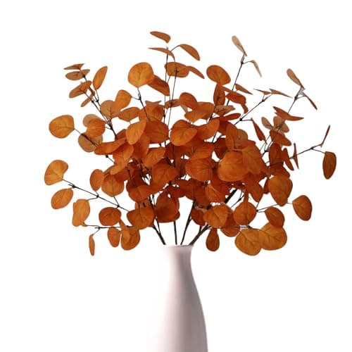 siqifloral 4PCS 26.32" Burnt Orange Fall Eucalyptus Stems Artificial Eucalyptus Leaves for Autumn Vase Decoration,Rustic Thanksgiving Centerpiece & Christmas Home Decor - Image 1