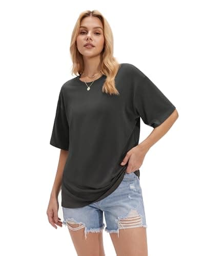 Stelle Women Crew Neck Short Sleeve T Shirts Summer Tops Oversized Tshirts Soft Basic Tee Shirt Charcoal Medium - Thumbnail 4