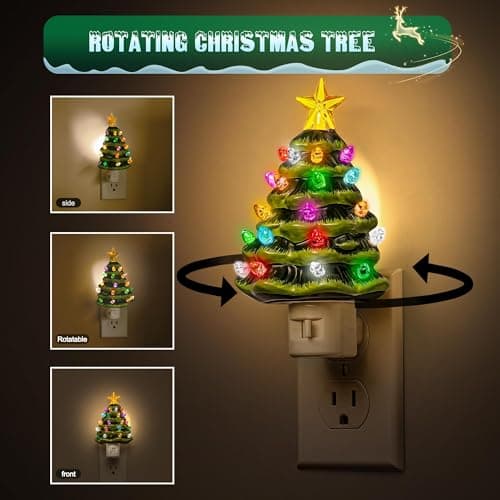 JandCase Christmas Tree Night Light, 3000K Night Lights Plug into Wall,Cute & Funny Christmas Night Light for Kids,Plug in Vintage Decor Nightlight with 360° Rotatable for Home Party Decor,1 Pack - Thumbnail 4
