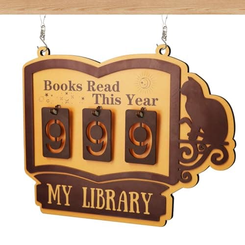 Books Read This Year Counter - Large Wooden book counter sign for Wall & Bookshelf Decor, Hanging Reading Count Plaque with "My Library" Text | Best Gifts for Book Lovers, Teachers & Librarians - Image 1