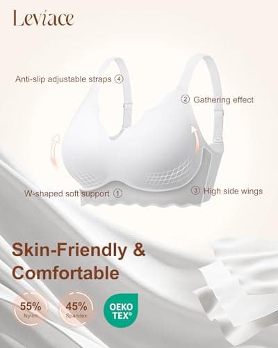 leviace 2 Pack Wireless Jelly Bras for Women with Support, Nude/White, L - Thumbnail 6