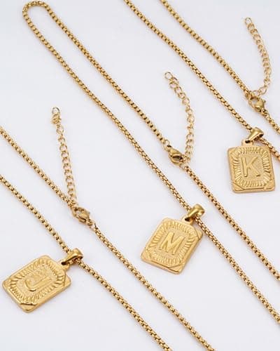 Nododugs Gold Layered Necklace for Women 18K Gold Plated for Women Rhinestone Choker Square Letter Pendant Necklace Gold Initial Necklaces Trendy Simple Jewelry Gifts (S, Gold) - Thumbnail 4