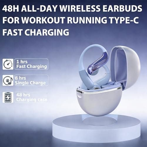 Molufeibe Open Ear Earbuds Wireless Bluetooth - Ear Buds with Hooks, ENC Noise Cancelling Headphones for Sports, 60Hrs Playback Clear Call, IPX5 Waterproof Earphones for Sport Running Exercising - Thumbnail 4