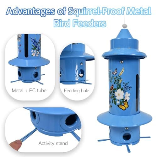Squirrel Proof Bird Feeders, Long Lasting Bird Feeder for Outdoors, Reliable and Rust Resistant Metal Station for Prevents Squirrels from Stealing Food,5LB Large Capacity,Blue - Thumbnail 2