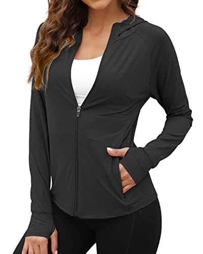 We1Fit Women's UPF 50+ Sun Protection Jacket Zip Up Hoodie Lightweight Shirts for Workout Black - Image 1