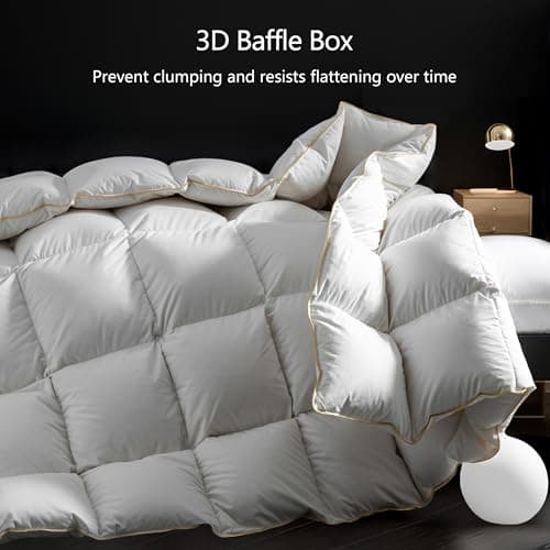 HANYUN Organic Cotton Goose Down Feather Comforter All Season California King Size Duvet Insert Warm and Breathable Down Comforter Ultra-Soft 700 Fill-Power Fluffy Warmth 108"x98" - Thumbnail 3