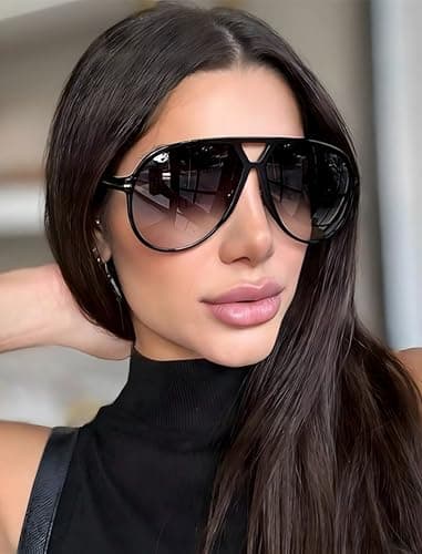 YMRFW Oversized Retro Aviator Sunglasses for Women Men Classic 70s Trendy Vintage Style Large Frame Sun Glasses - Thumbnail 2