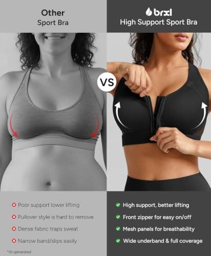 BRXL Front Closure Sports Bras for Women Padded High Impact Sports Bra Adjustable Cross Back Sports Bras Black S - Thumbnail 5