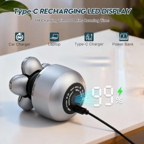 Head Shavers for Bald Men: Upgraded Detachable Head Shaver，6D Floating Heads，Dry and Wet Electric Shaver， Budget Option，IPX8 Waterproof,LED Display，Grooming Kit with Type-C Fast Charging - Thumbnail 4