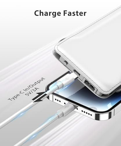 TG90° 10000mAh Power Bank Built-in Cables, Pocket Size USB C Portable Charger, 3A Fast Charging External Battery Pack, Travel Essential Phone Powerbank Compatible with iPhone Samsung iPad White - Thumbnail 2