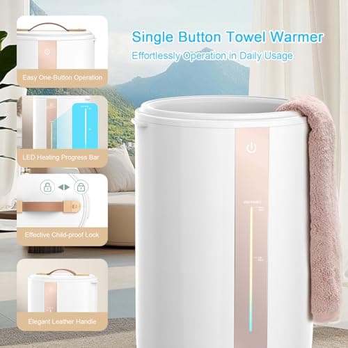 Keenray Towel Warmer for Bathroom, Towel Warmer Bucket with Heating Progress Bar, Fragrance Disc Holder, Leather Handle, Auto Shut-Off Towel Bucket Fits Up to Two 40" x 70" Towels, Blankets Champagne - Thumbnail 2