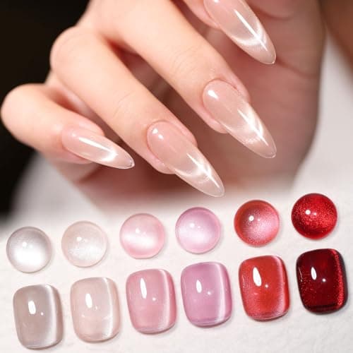 GELLAKTIK Cat Eye Gel Nail Polish Set, 6 Colors 12ML Spring Summer Glitter Magnetic Nail Polish Gel with Magnet, Soak Off UV LED for Home Salon Manicure Gift for Women - Thumbnail 2