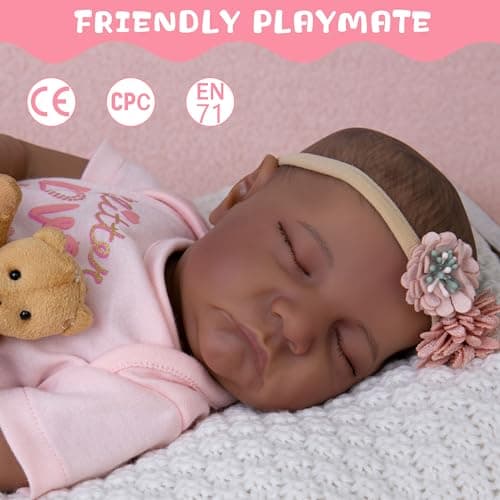 Milidool Lifelike Black Reborn Baby Dolls Girl - 18 Inch Realistic Girl Baby Dolls Black American Newborn Weighted Real Life Baby Dolls with Complete Accessories Gift Set for Kids 3+, Grandparents - Thumbnail 4