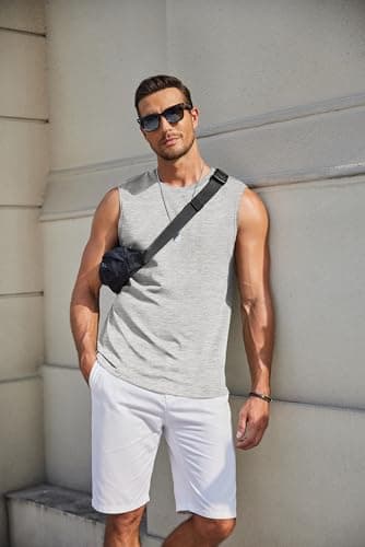 COOFANDY Black Sleeveless Gym Shirt Men Cotton Bodybuilding Muscle T-Shirts Fitness Tank Tops 3 Pack Light Grey S - Thumbnail 3