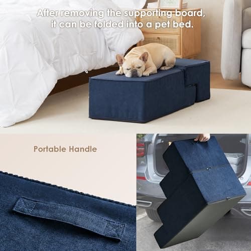 EHEYCIGA Dog Stairs for Bed 20" H, 4-Step Extra Wide Dog Steps for High Bed, Pet Steps for Small Dogs and Cats, Non-Slip Balanced Pet Ramp Indoor, Navy Blue - Thumbnail 6