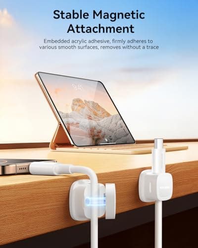 12-Pack Magnetic Cable Clips Cord Organizer-Cable Smooth Adjustable, Rocoren Desk Cable Management Accessories,Cable Holder Clips Wire Holder Keeper for Desktop,Nightstand,Wall,Home Office,Phone,Car - Thumbnail 2