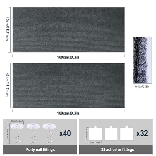 Cat Scratch Mat for Couch, Wall & Cat Tree - 78.7" Trimmable Self-Adhesive Cat Scratcher, Cat Scratch Furniture Protector, Felt Alternative to Sisal, DIY Cat Tower Replacement, 2 Pack (Dark Gray) - Thumbnail 2